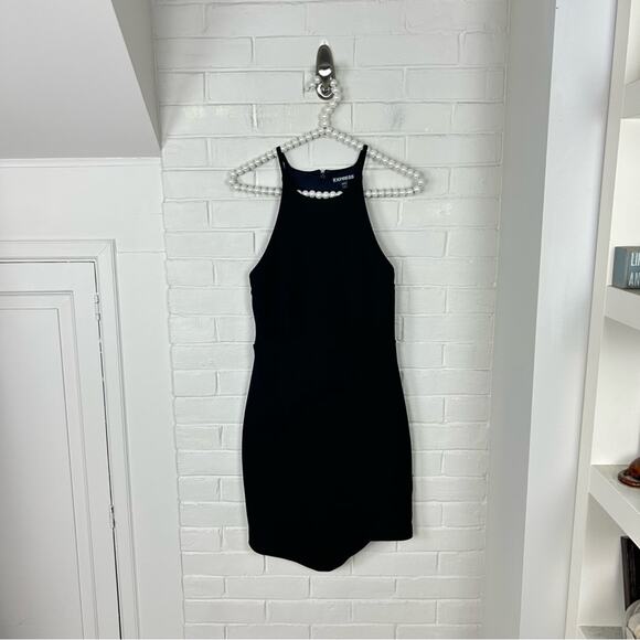 Express Black Ribbed High Neck Envelope Skirt Dress Size 8 - Picture 3 of 9